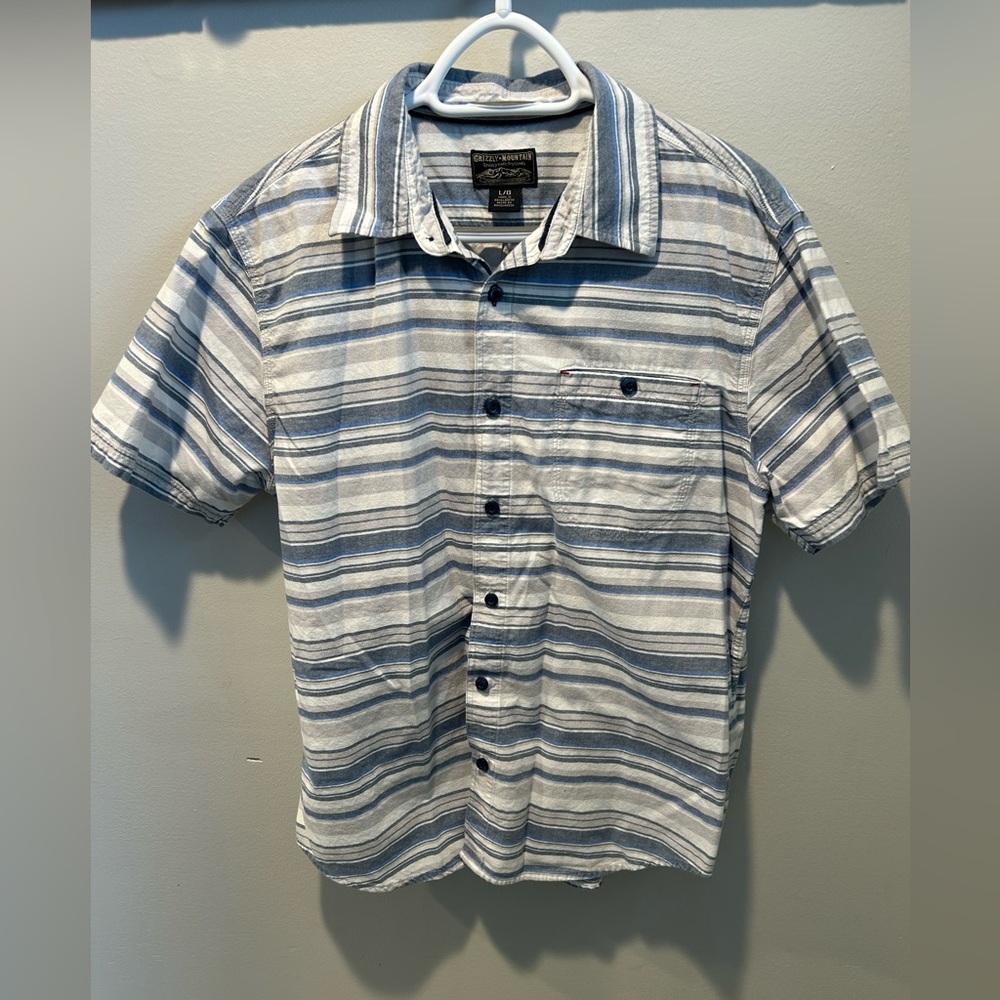 Blue and White Striped Casual Button-Down Shirt